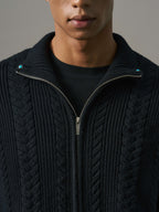 S45 Turquoise Studded Twisted Knit Zip Up Cardigan