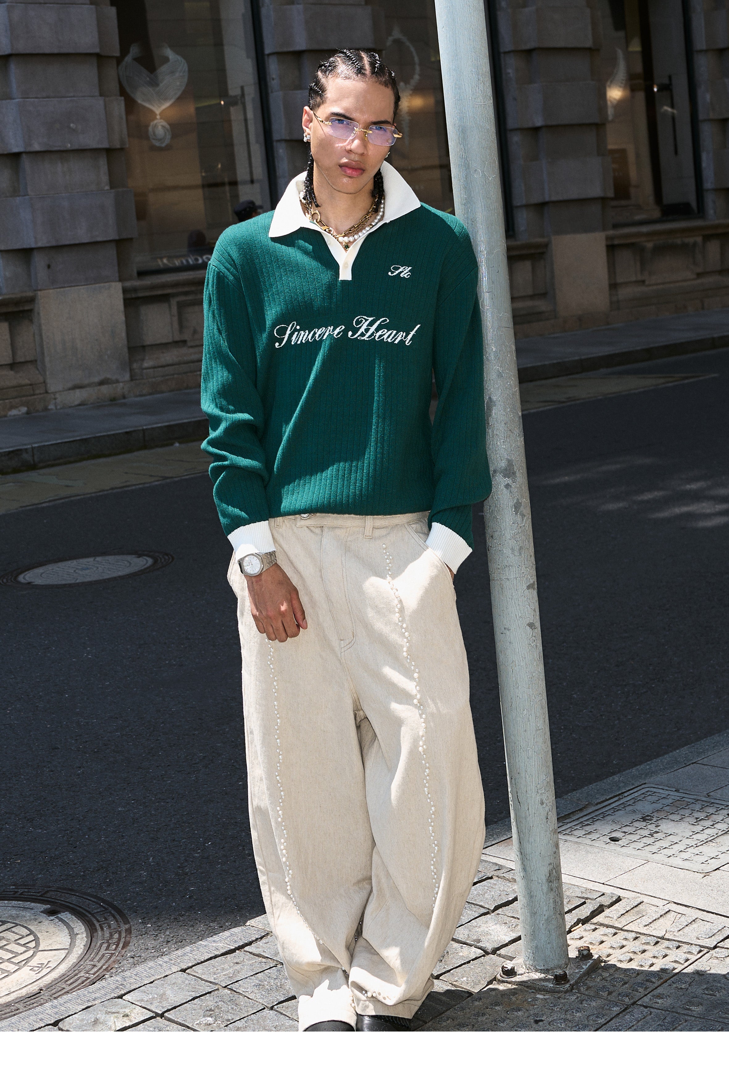 STEEPC Contrast Lapel Polo Knit Sweater