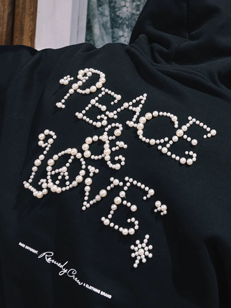 Remedy PEACE LOVE Pearl Embroidered Hoodie
