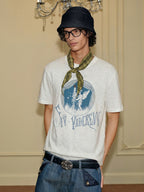 YADcrew Angel Print Star Studded Pearl Embellished Tee