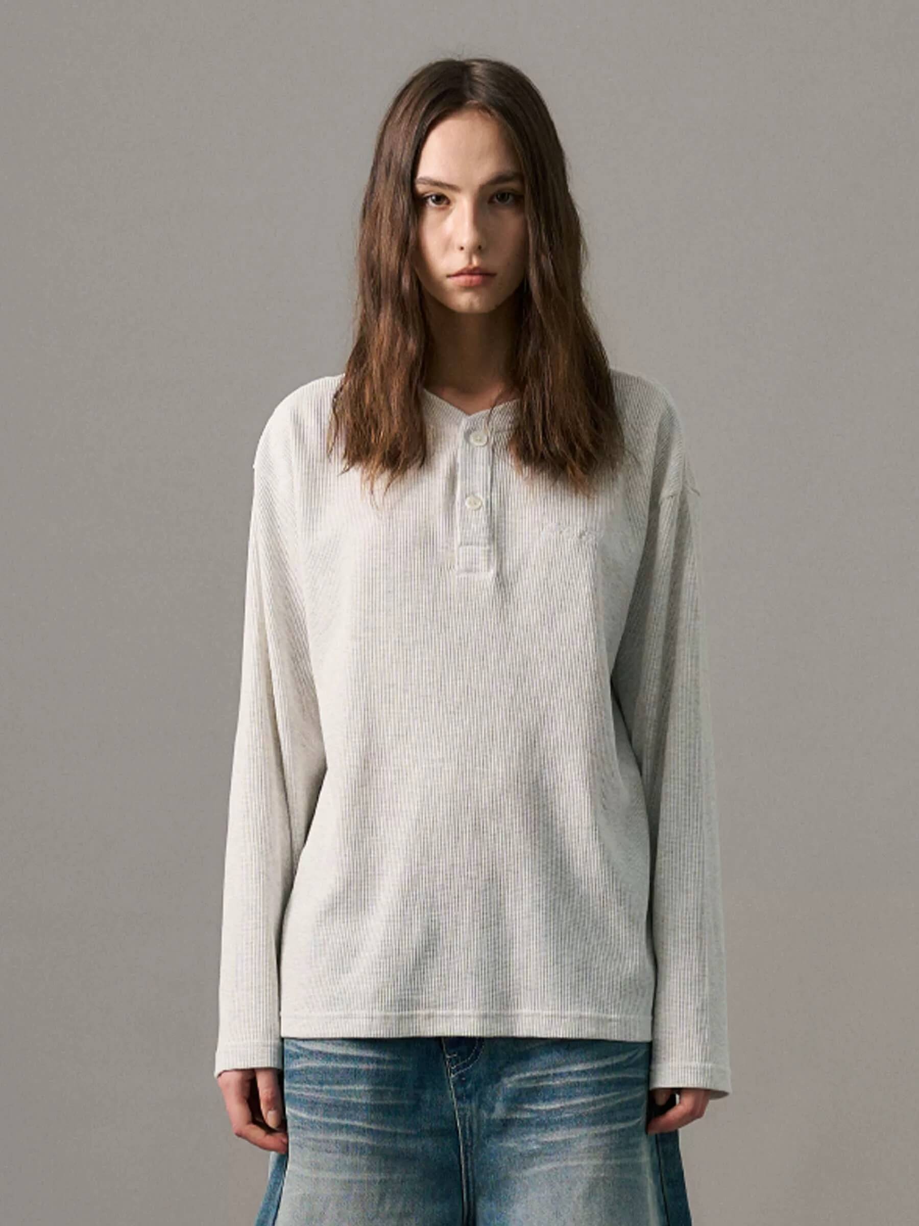 S45 Waffle Henley Neck Long Sleeve Tee