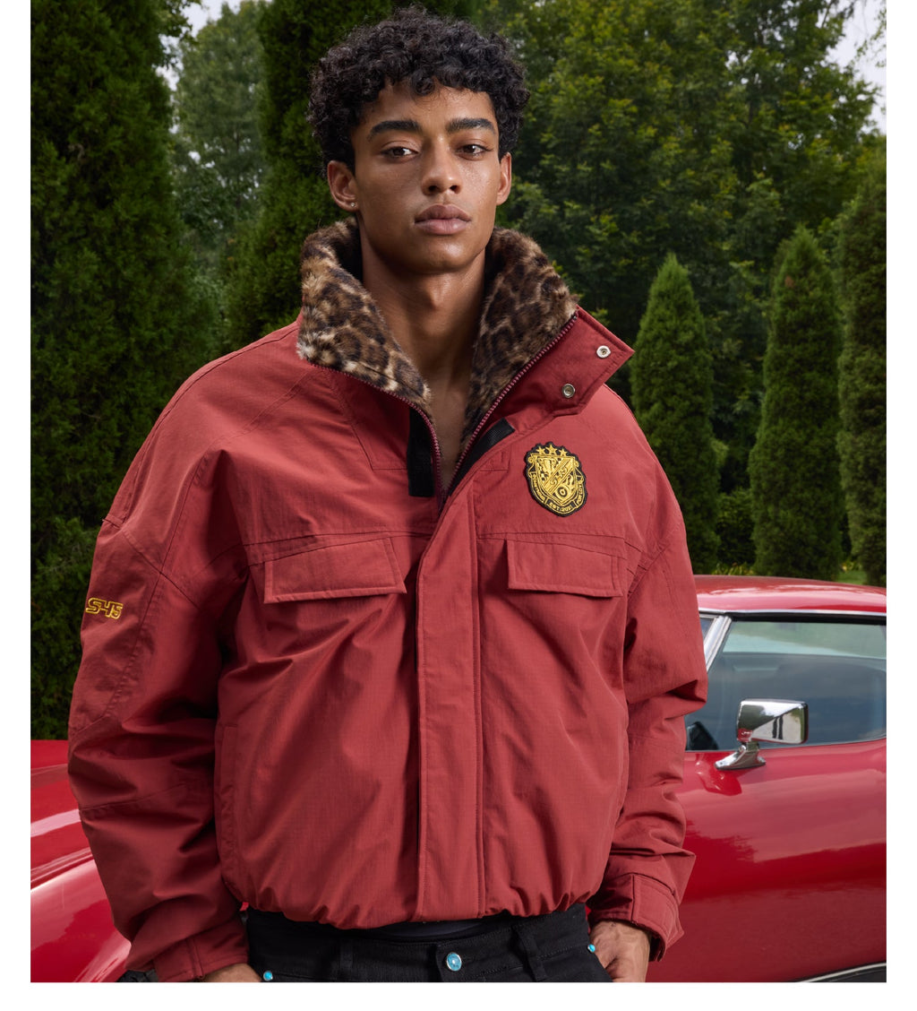 S45 Leopard Fur Lined Nylon Tactical Jacket