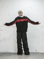 UNDERWATER Striped Colorblock Raw Hem Sweatshirt