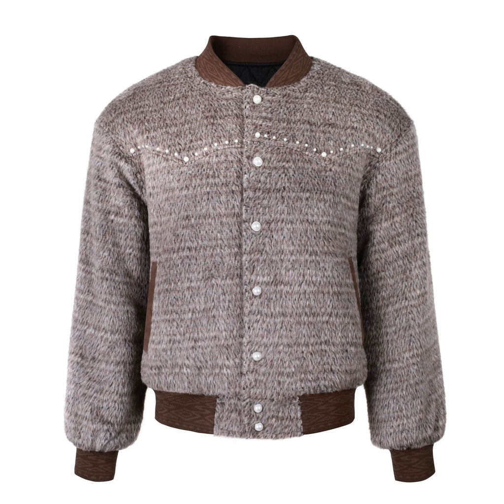 S45 Pearl Studded Fur Varsity Jacket