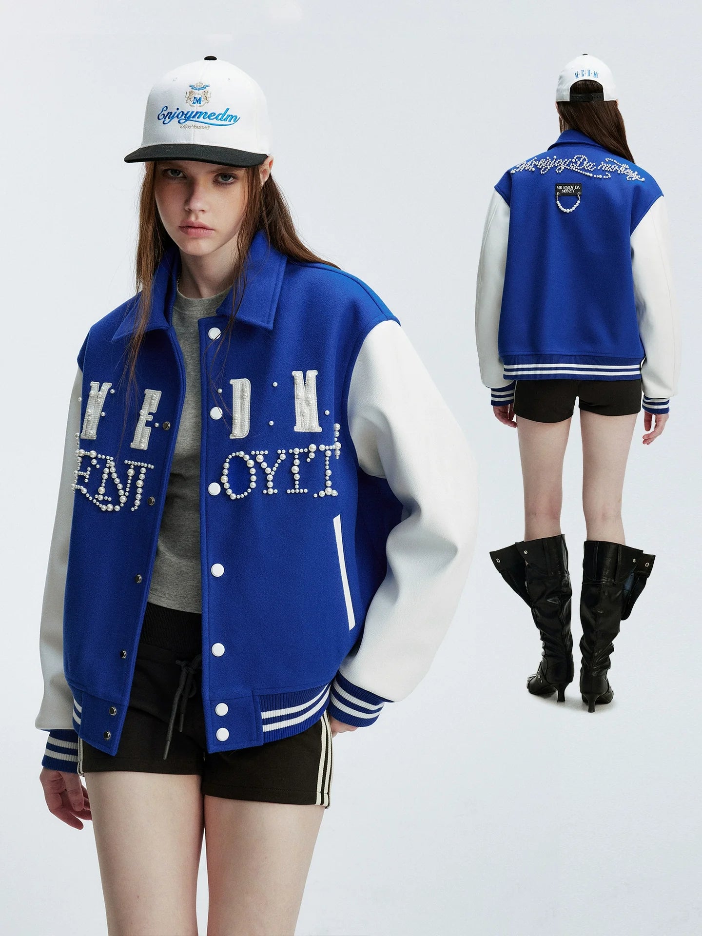 MEDM Pearl Logo Color Block Varsity Jacket
