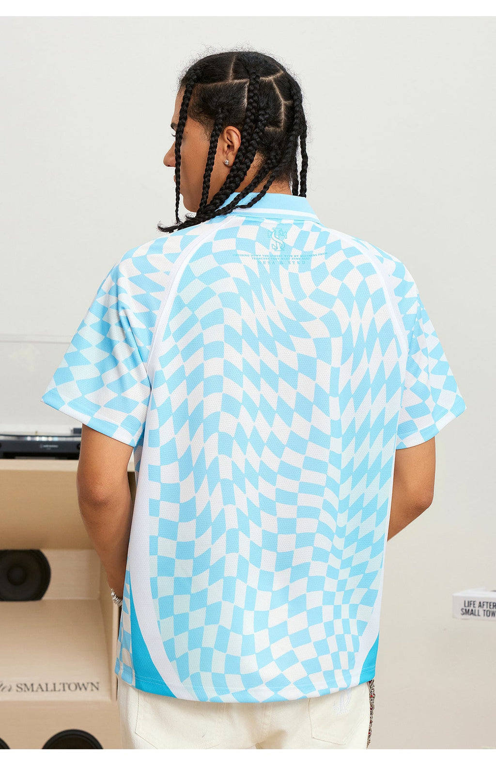 Small Town Kid Twisted Plaid Patchwork Polo Jersey