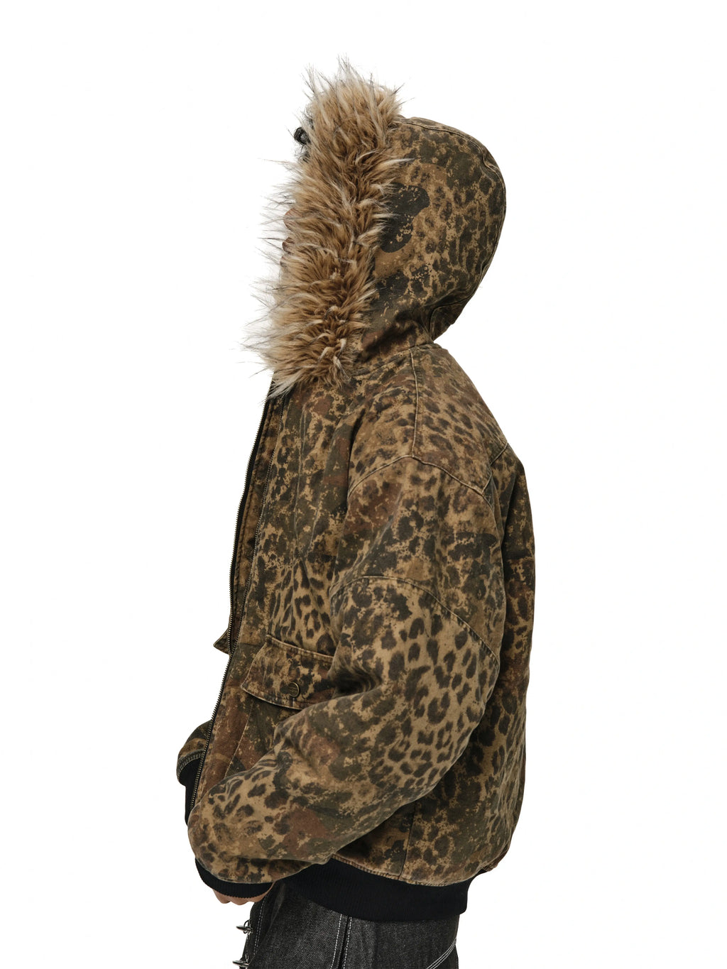 ANTIDOTE Washed Leopard Fur Hooded Work Jacket