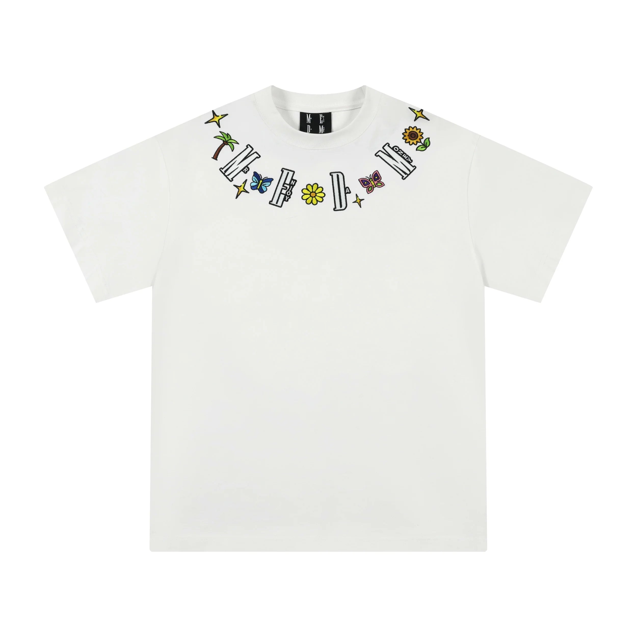 MEDM Butterfly Embroidered Neckline Tee