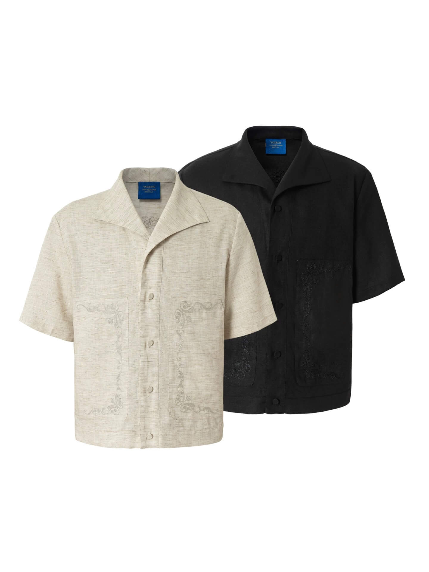 YADcrew Linen Blend Embroidered Short Sleeve Shirt