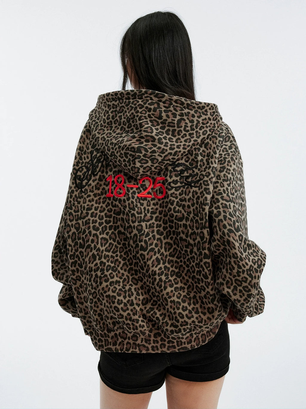 MEDM Embroidered Leopard Zip Up Hooded Jacket