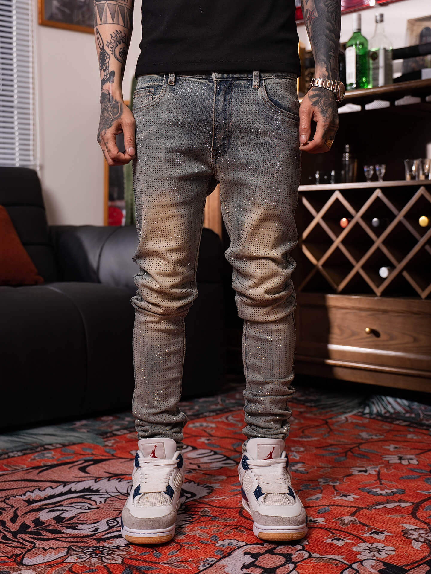 TGFCLUB All Over Rhinestone Skinny Jeans