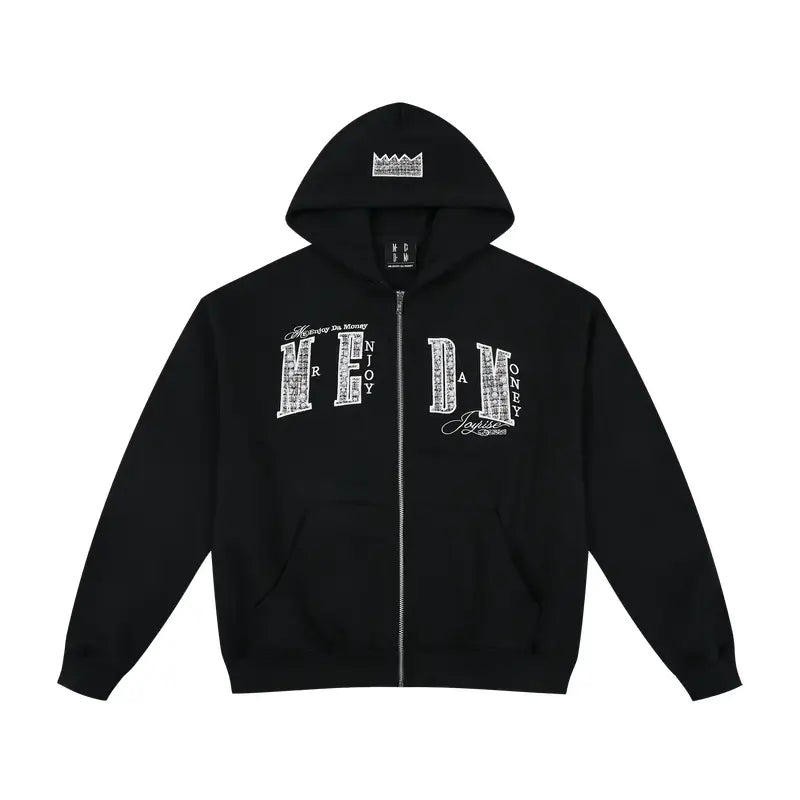 MEDM Pearl Logo Embellished Zip Up Hoodie