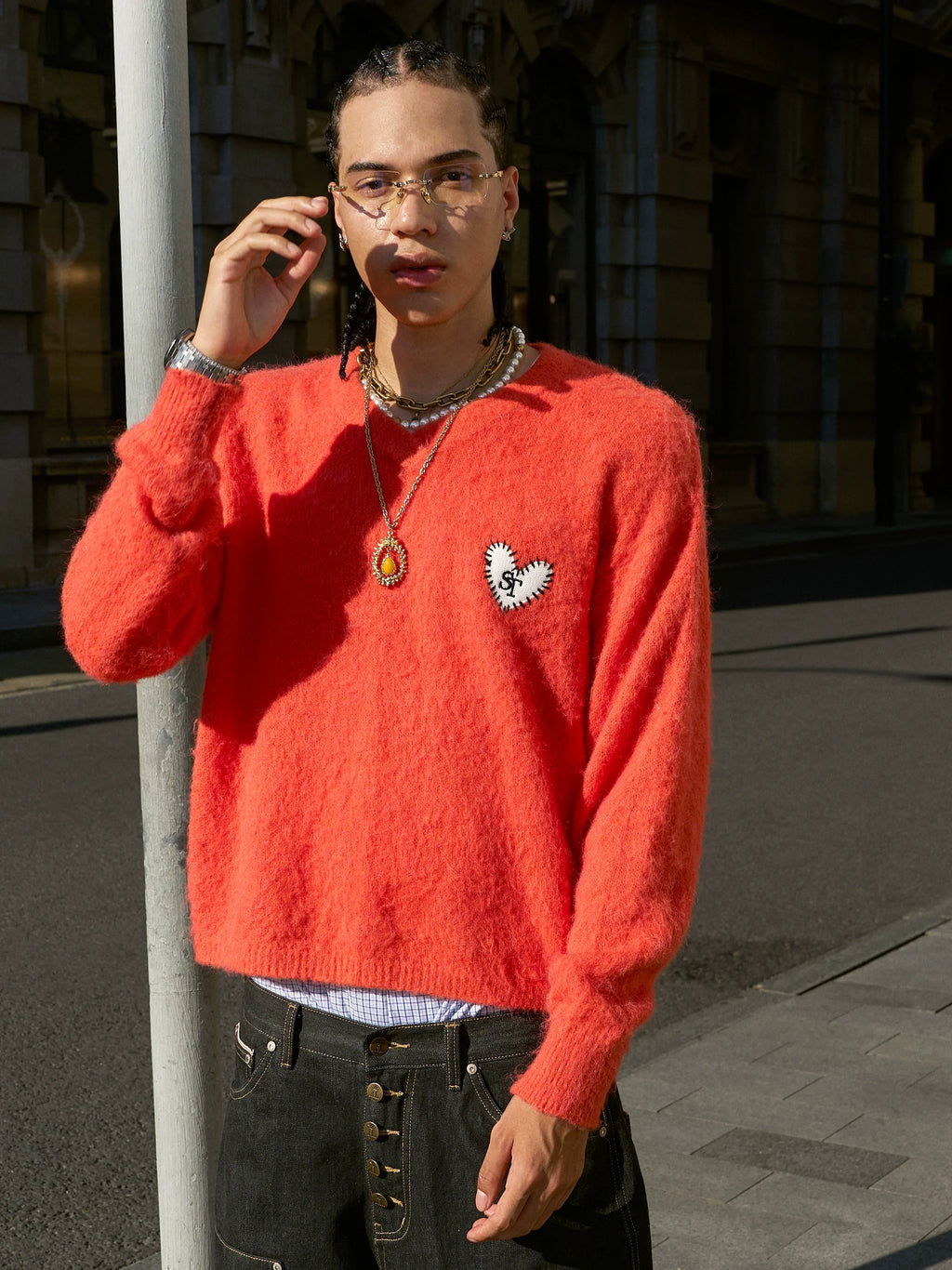 STEEPC Wool Blend Heart Patch Knit Sweater