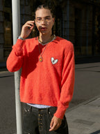STEEPC Wool Blend Heart Patch Knit Sweater