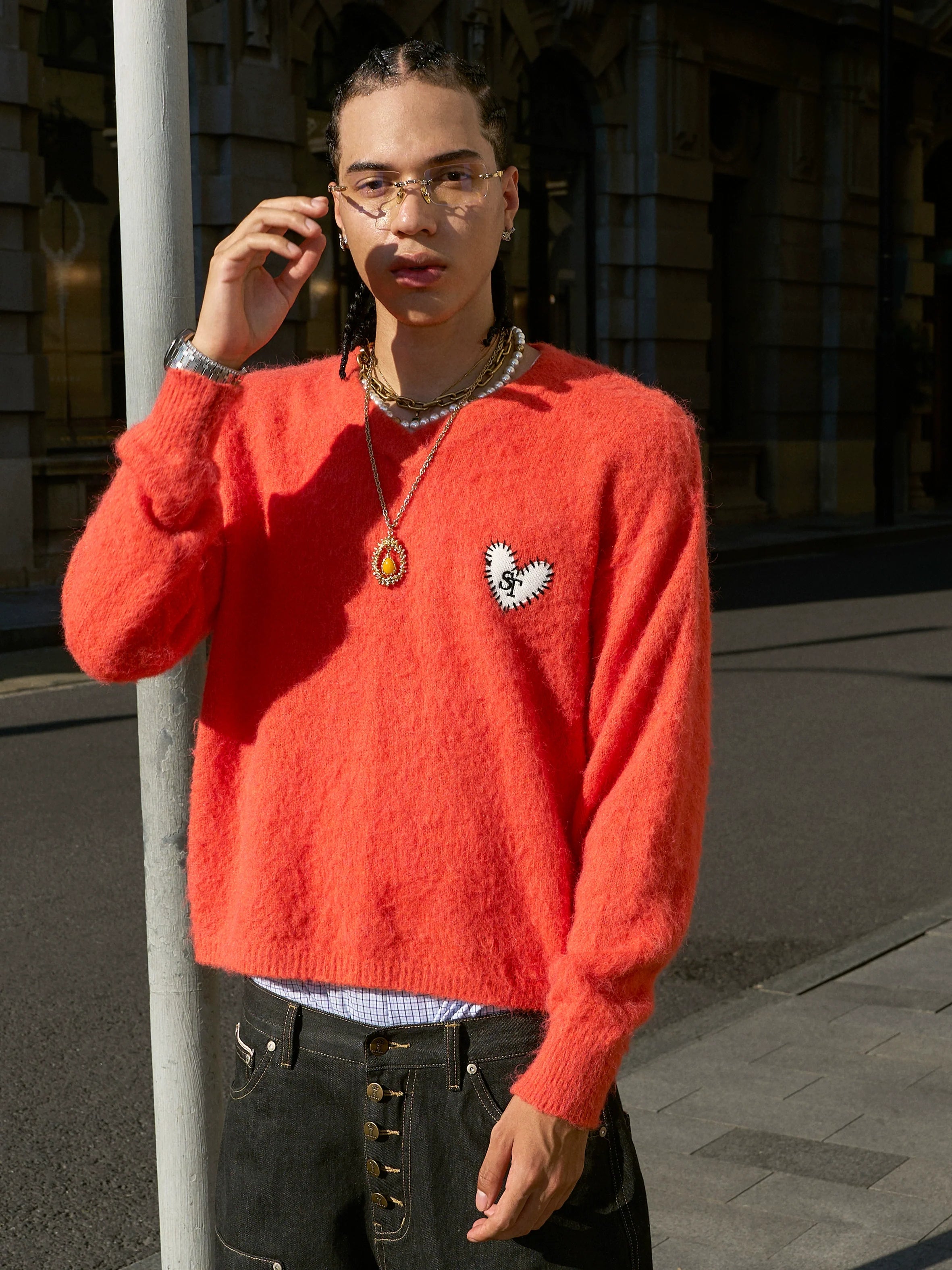 STEEPC Wool Blend Heart Patch Knit Sweater