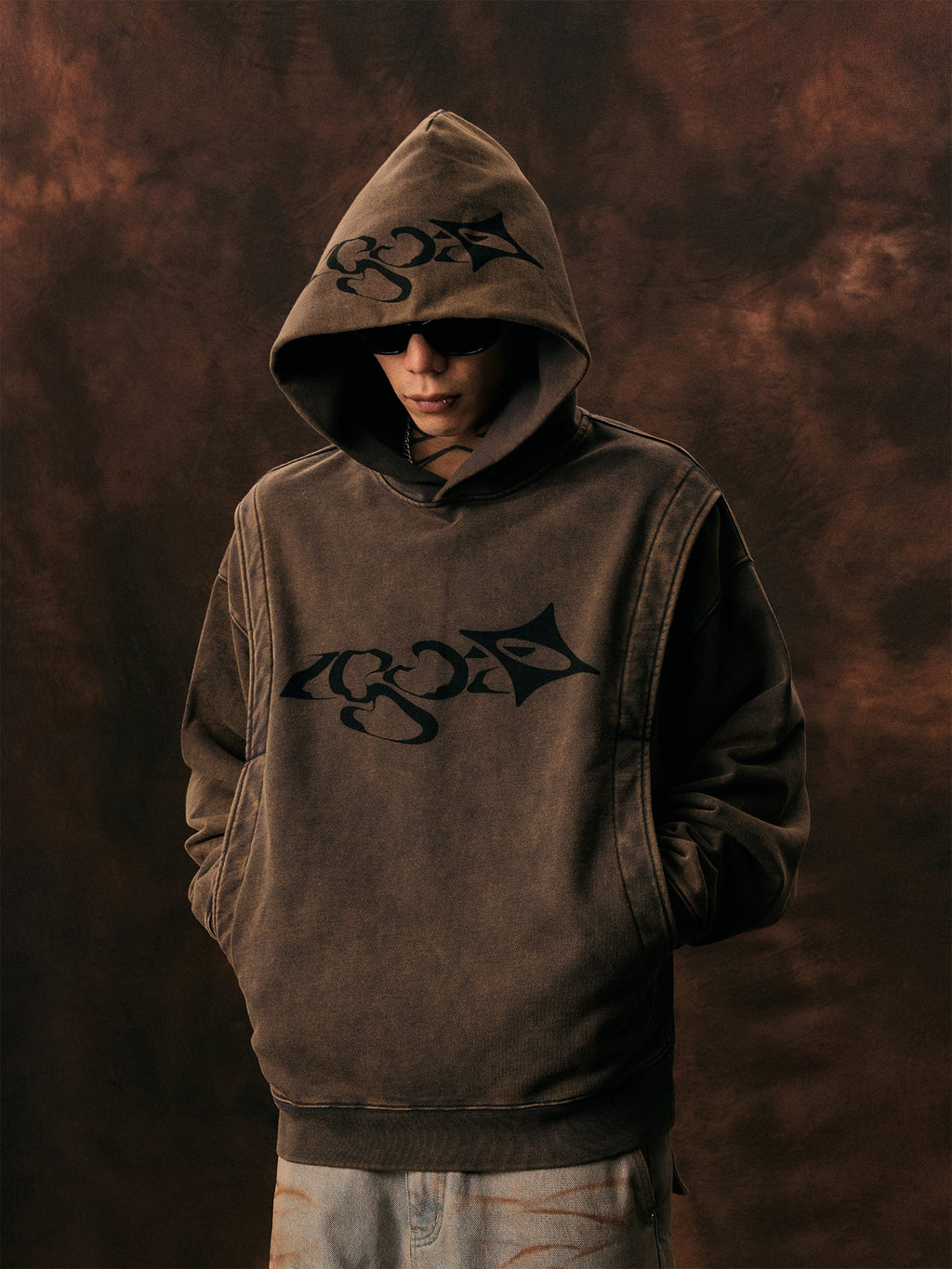 1807 Arranged Printed Washed Hoodie