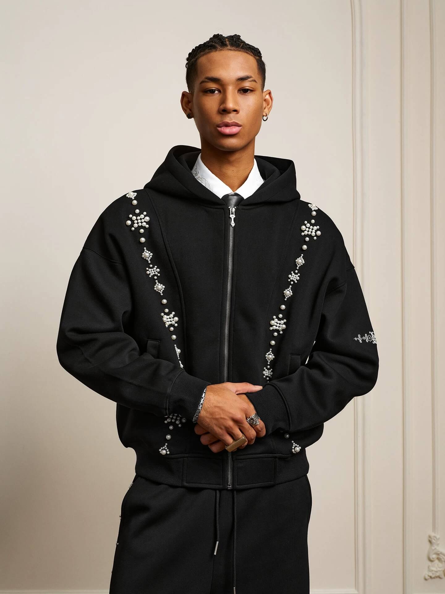 YADcrew Star Track Pearl Zip Up Hoodie