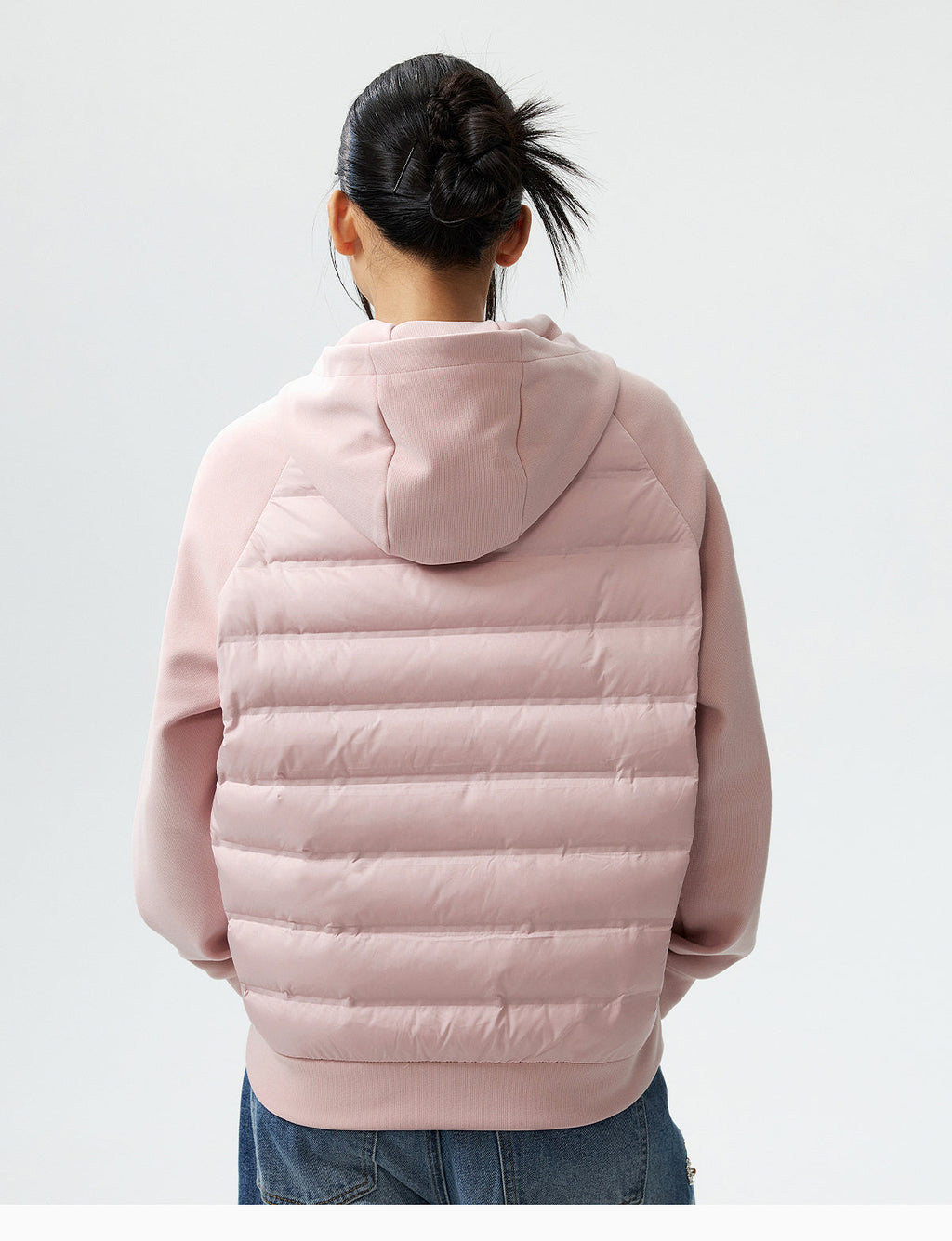 MEDM Patchwork Raglan Sleeve Lightweight Hooded Down Jacket