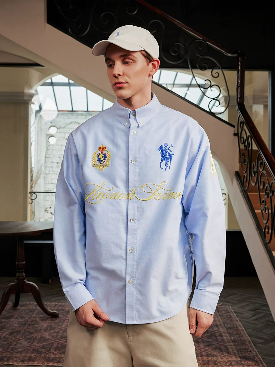 Harsh and Cruel Vintage Embroidered Oxford Loose Long Sleeve Shirt