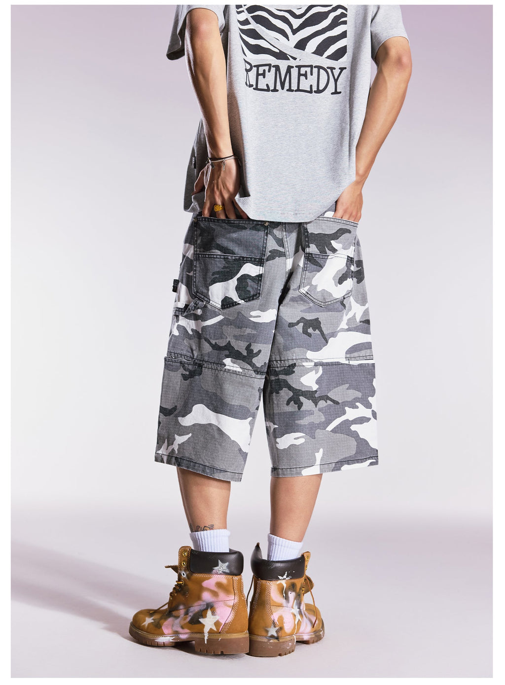 Remedy Leopard and Camouflage Work Painter Baggy Shorts