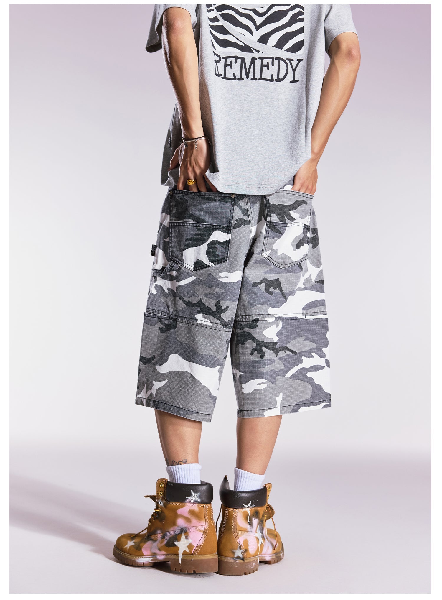 Remedy Leopard and Camouflage Work Painter Baggy Shorts