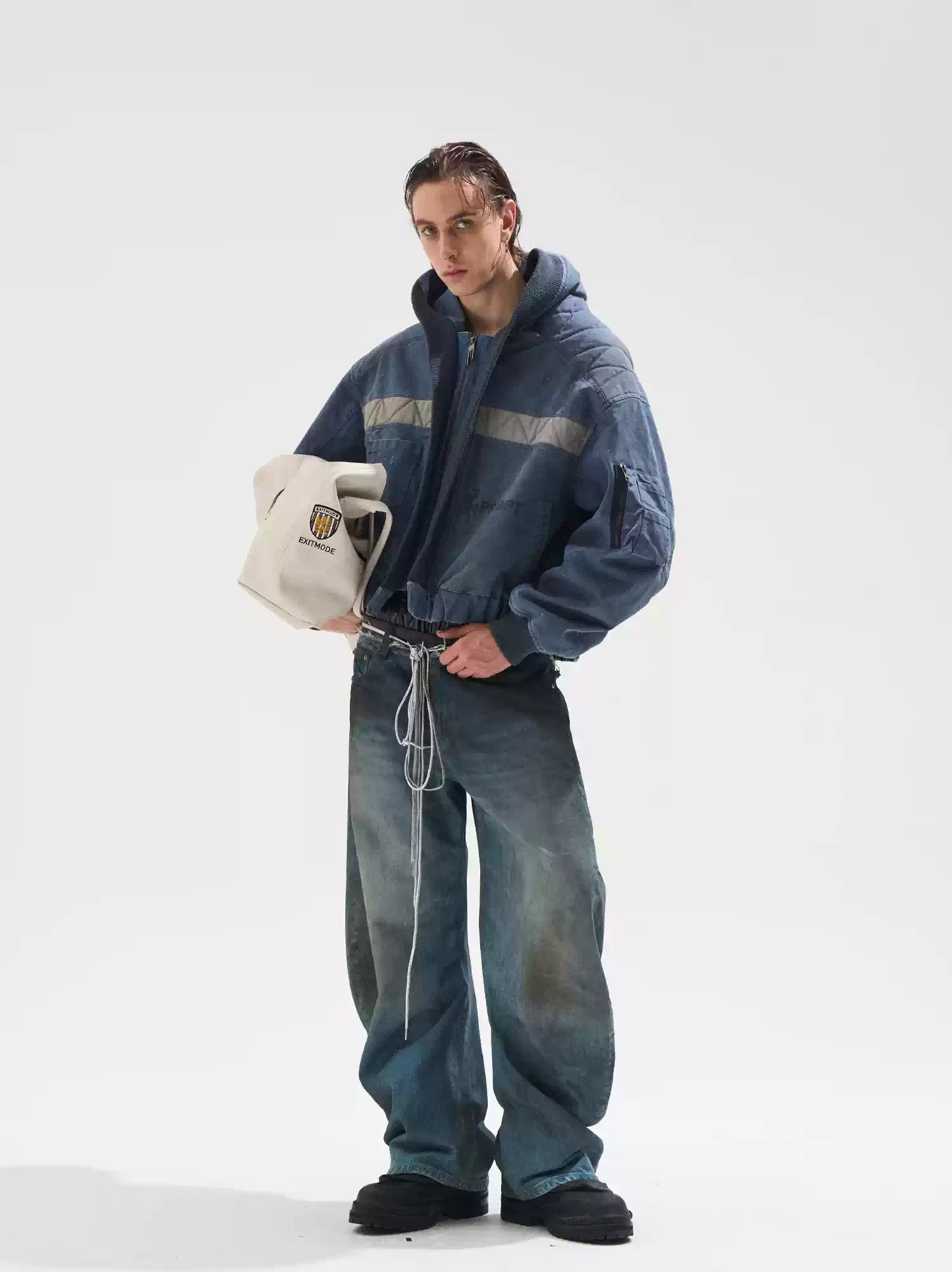 BLIND NO PLAN Washed Distressed MA-1 Work Jacket