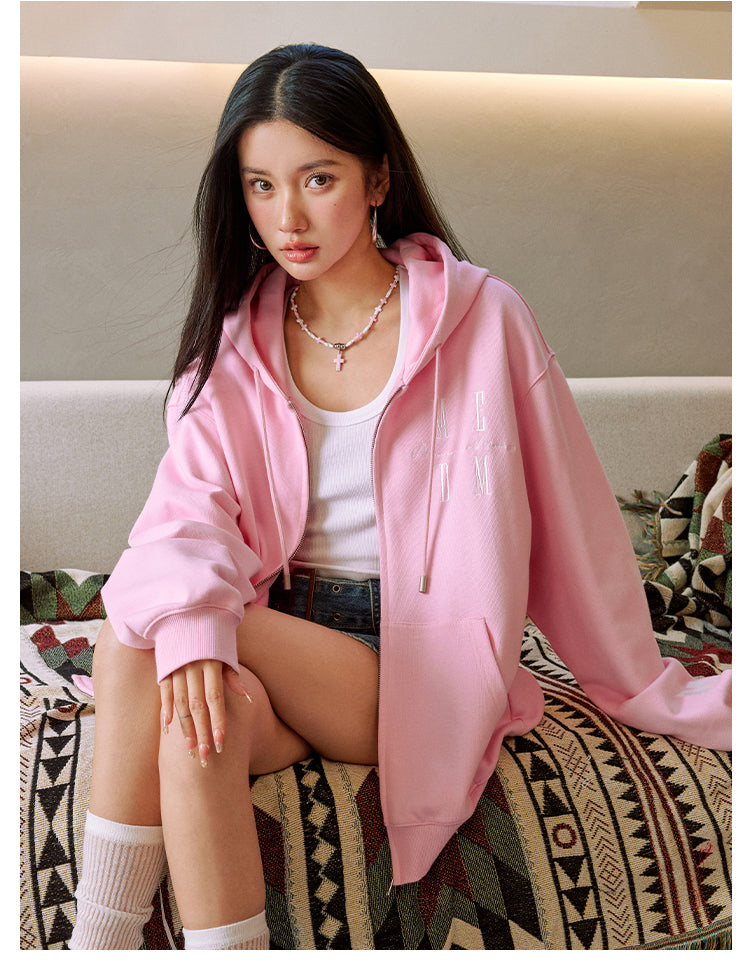 MEDM Basic Logo Embroidery Zip Up Hoodie