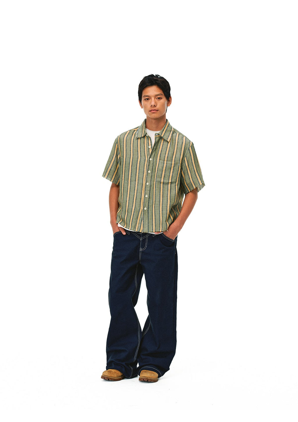 EVILKNIGHT(EK) Striped Plaid Reversible Short Sleeve Shirt