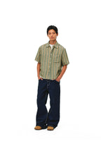EVILKNIGHT(EK) Striped Plaid Reversible Short Sleeve Shirt