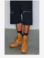 NOVACAM Washed Denim Zip Pocket Work Baggy Shorts