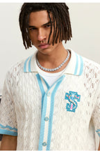 Small Town Kid Ethnic Logo Patch Crochet Knit Hawaiian Shirt