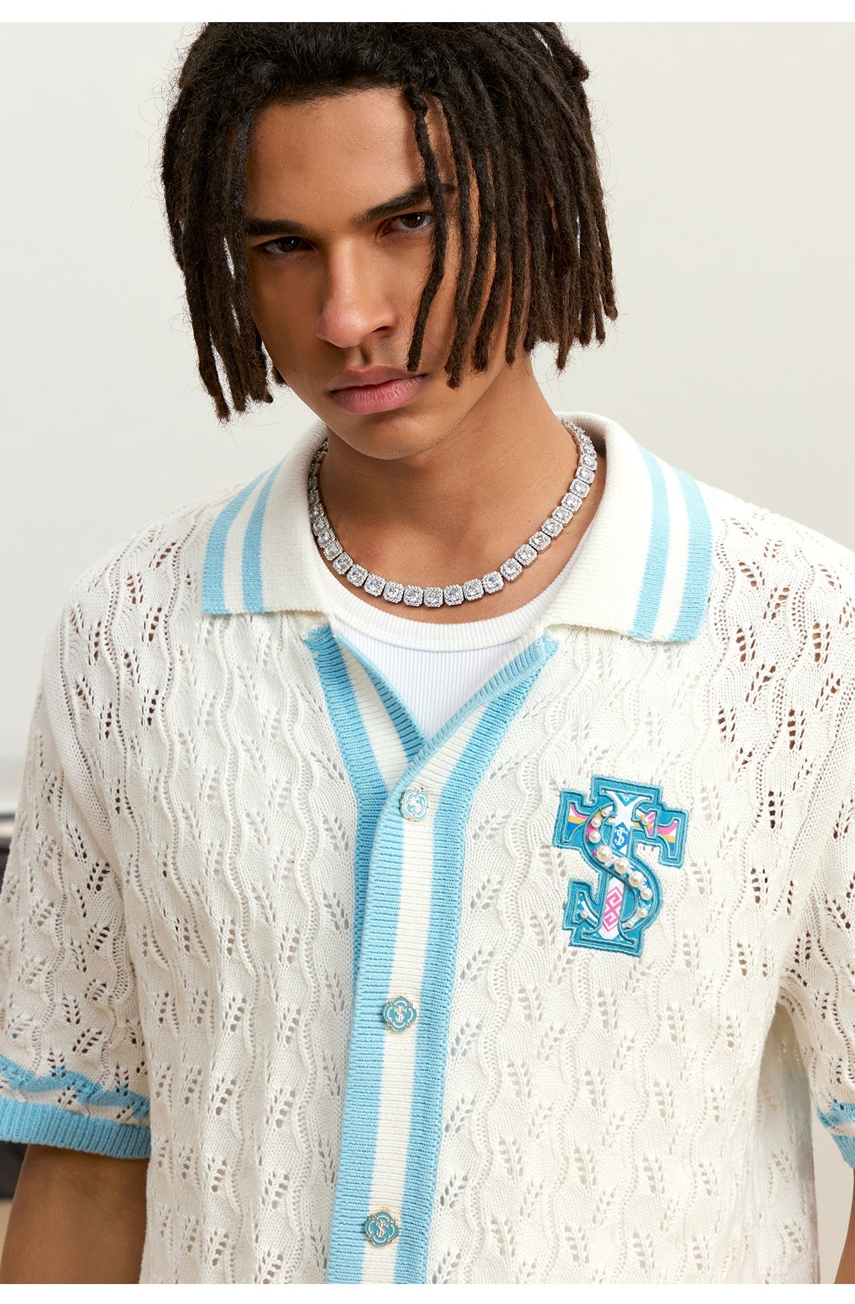 Small Town Kid Ethnic Logo Patch Crochet Knit Hawaiian Shirt