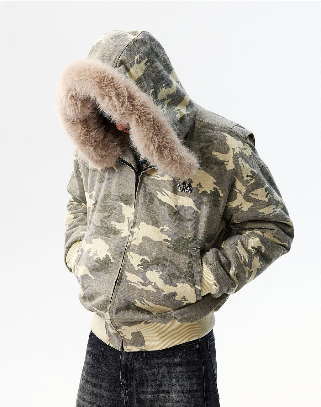 MEDM Detachable Fur Camouflage Hooded Jacket