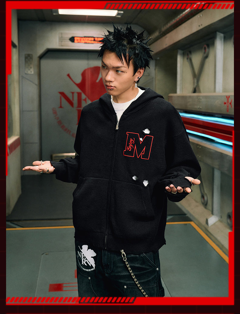 MEDM x EVA Lilith Stripe Zip-Up Knit Hoodie