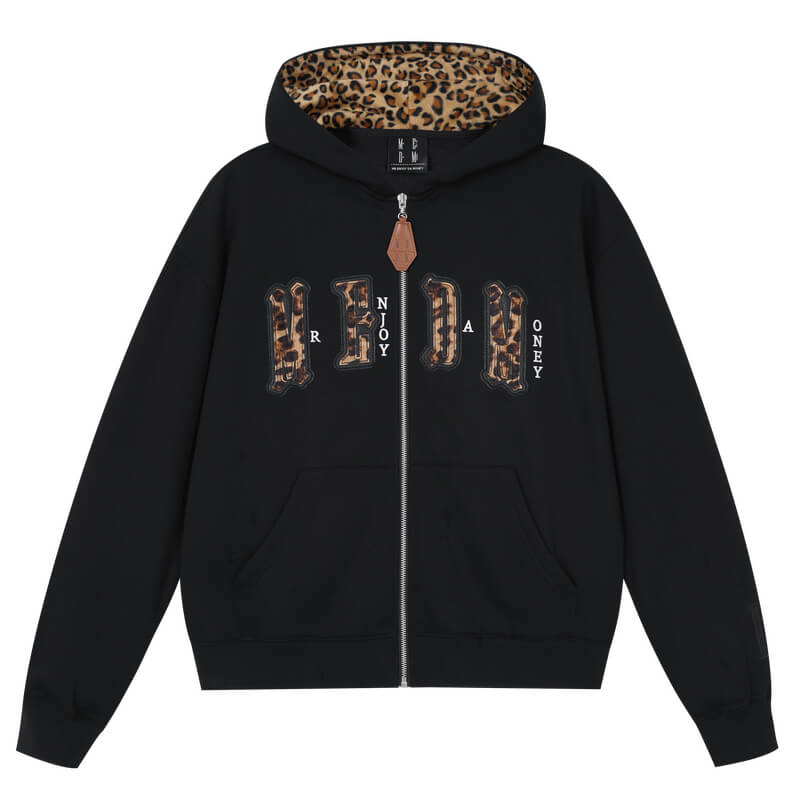 MEDM Leopard Faux Fur Layered Zip Up Hoodie