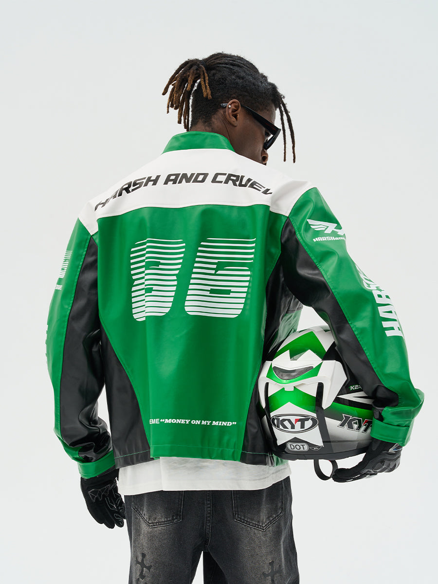 Harsh and Cruel Colorful Lapel F1 Racing Suit Faux Leather Jacket