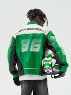 Harsh and Cruel Colorful Lapel F1 Racing Suit Faux Leather Jacket