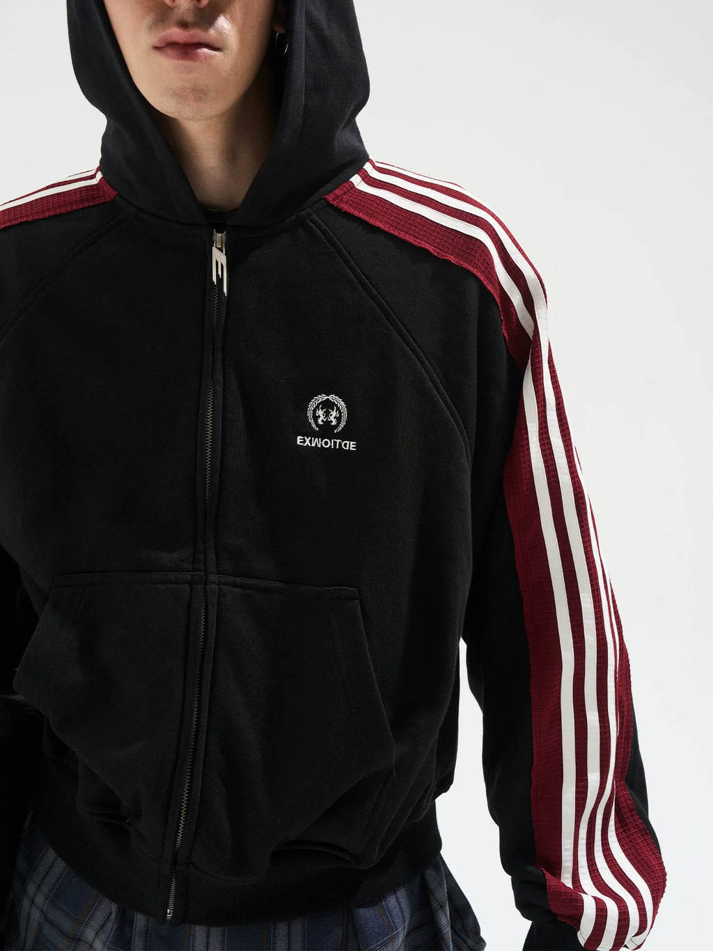 BLIND NO PLAN Striped Hooded Zip Up Sweatshirt Jacket