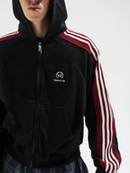 BLIND NO PLAN Striped Hooded Zip Up Sweatshirt Jacket