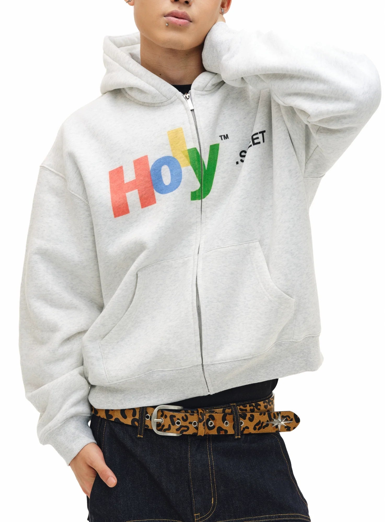 NOVACAM Vintage Monogram Print Zip Up Hoodie