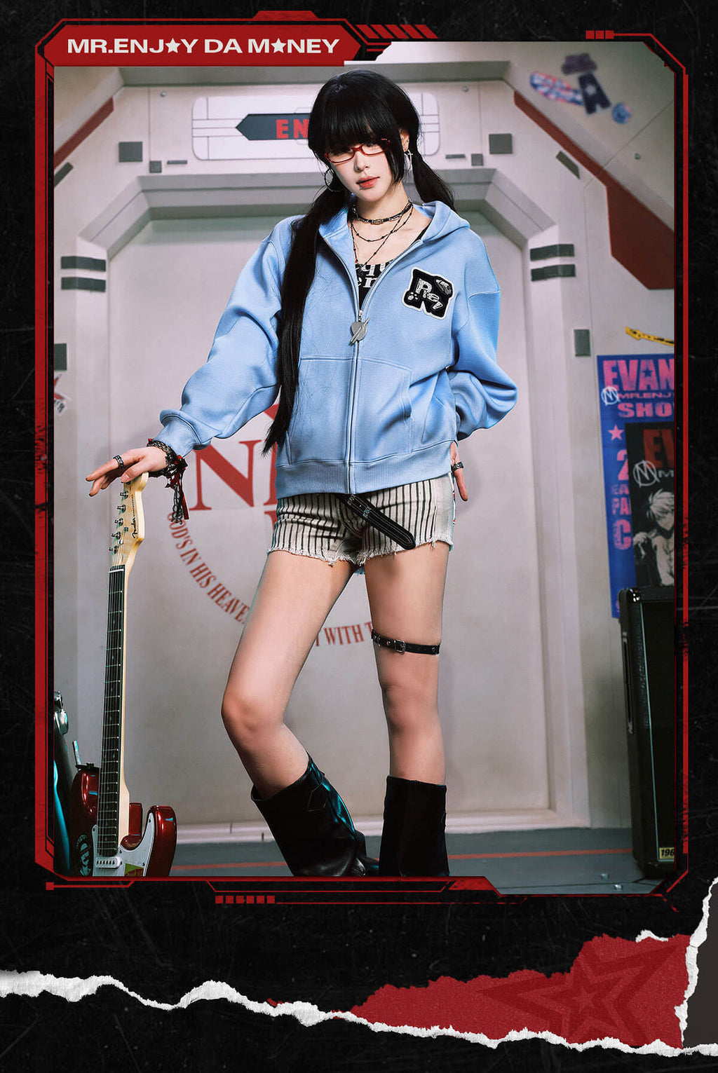 MEDM x EVA NEVER END Character Print Detachable Velcro Patch Zip Up Hoodie