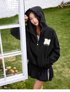 MEDM Pearl Logo Lace Hooded Zip Jacket