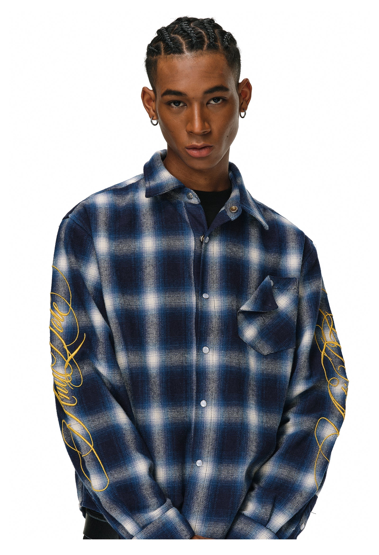 ANTIDOTE Embroidered Flannel Plaid Long Sleeve Shirt
