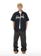 AFGK Striped Logo Print Short Sleeve Shirt