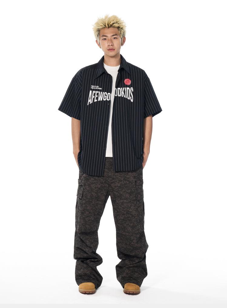 AFGK Striped Logo Print Short Sleeve Shirt