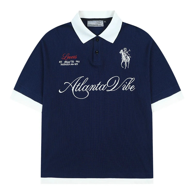 Harsh and Cruel Waffle Knit Embroidered Layered Polo