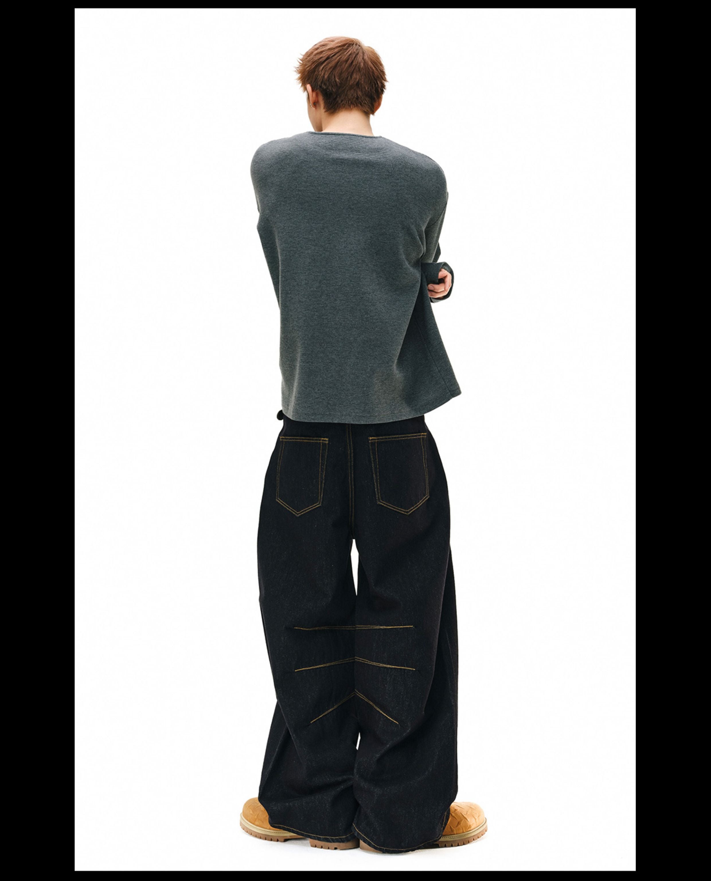 NOVACAM Yellow Stitch Baggy Jeans