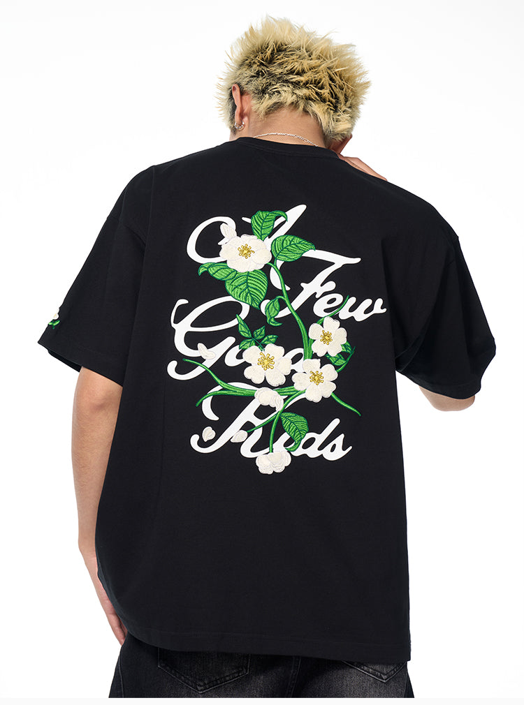 AFGK Flower Embroidered Logo Print Tee