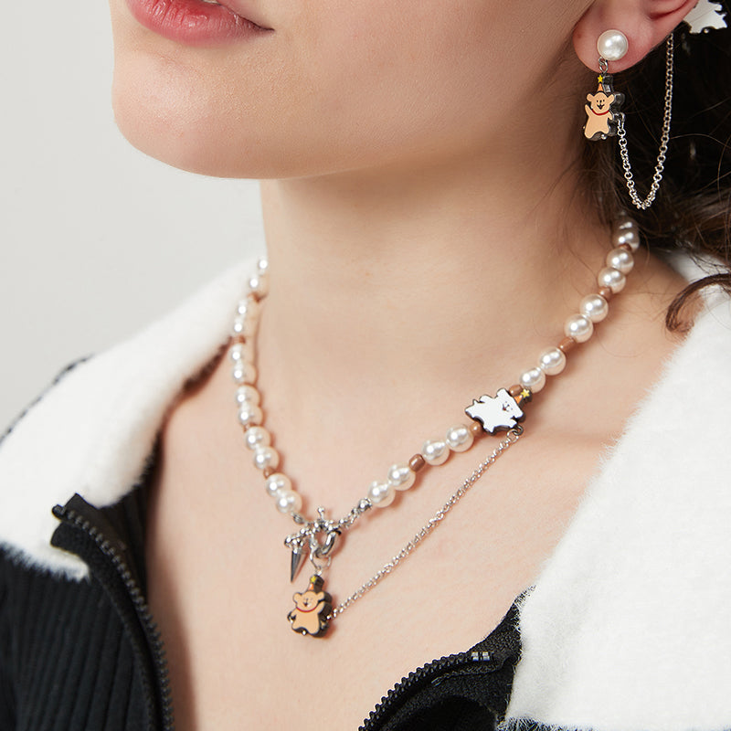 AWE Puppy Party Pendant Pearl Necklace