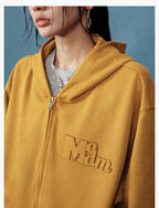 MEDM Suede Logo Patch Zip-Up Hoodie